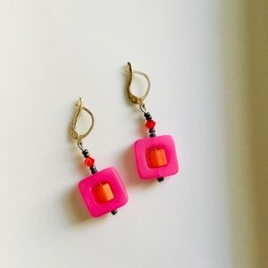 Tia Keo Pink Beaded and Acrylic Earrings